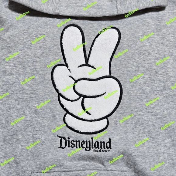 DISNEYLAND MICKEY PEACE SIGN GRAY PULLOVER HOODIE - Picture 2 of 4